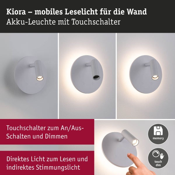 Kiora mobile Wand Leseleuchte mit Touchschalter