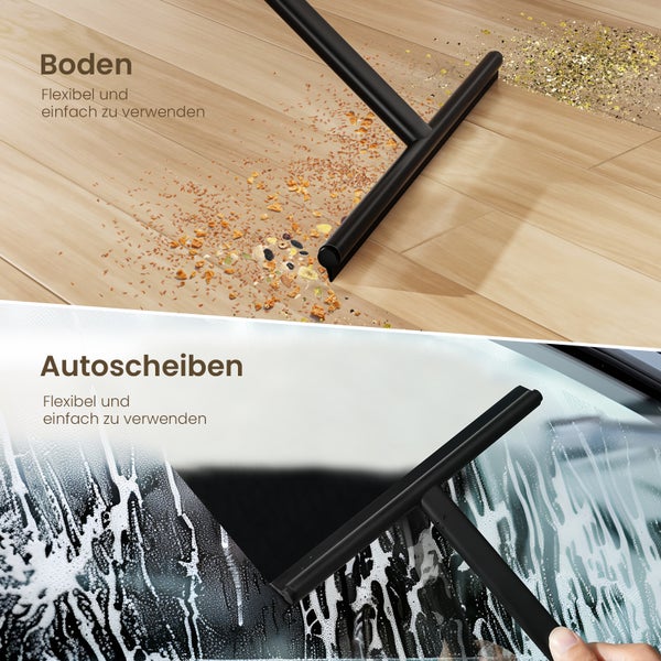 EMKE Duschabzieher mit Doppelhaken, 215 x 40 x 225 mm, T-Design, Schwarz, aus Edelstahl & Silikon