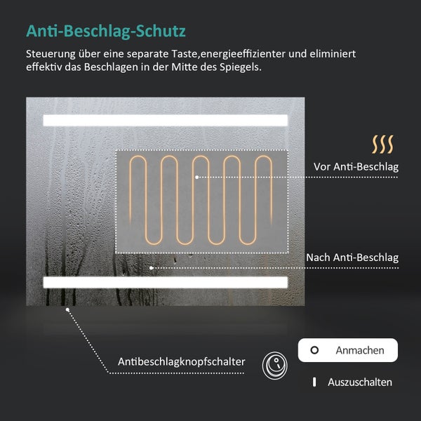EMKE Badspiegel mit Beleuchtung 80x60 cm, Kaltweiß, Wandanschluss, IP44, integrierter LED Spiegel, HD-Spiegelfläche, horizontal & vertikal montierbar, für Badezimmer