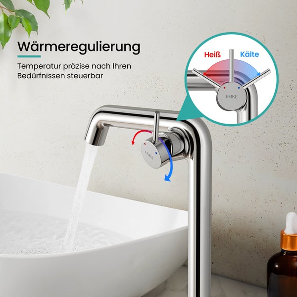 EMKE Einhebel-Waschtischarmatur, Badarmaturen, Waschbecken Armatur - Schweizer Design，G3/8, Wassersparend, Korrosionsschutz, Warm- & Kaltwasser, Bleifreies Messing,332x220x76mm,Chrom