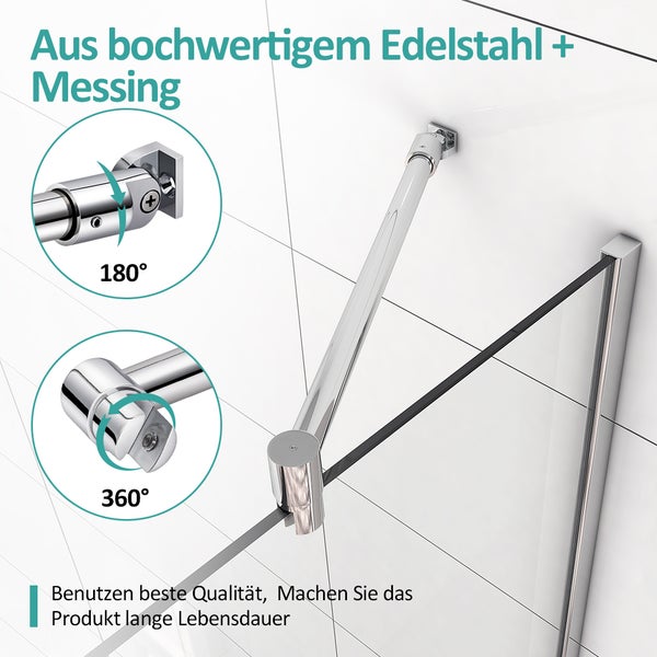 Walk-in-Dusche EMKE  Wandhalterung Duschwand Stabilisator Dusche Duschwand Stabilisierungsstange Edelstahl 700-1200mm Eckig