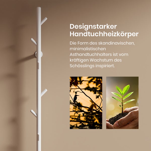 EMKE Elektrischer Handtuchheizkörper 150 cm, Baumförmig Vertikal, 100 W, LCD-Touch, Thermostat & Timer, WiFi, Weiß, für Badezimmer