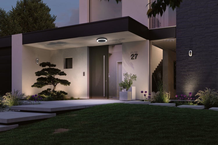 LED Deckenleuchte Circula Dämmerungssensor Dämmerungsgesteuerter Bewegungsmelder (IR) seewasserresistent IP44 rund 320mm 3000K 14W 880lm 230V Anthrazit Kunststoff