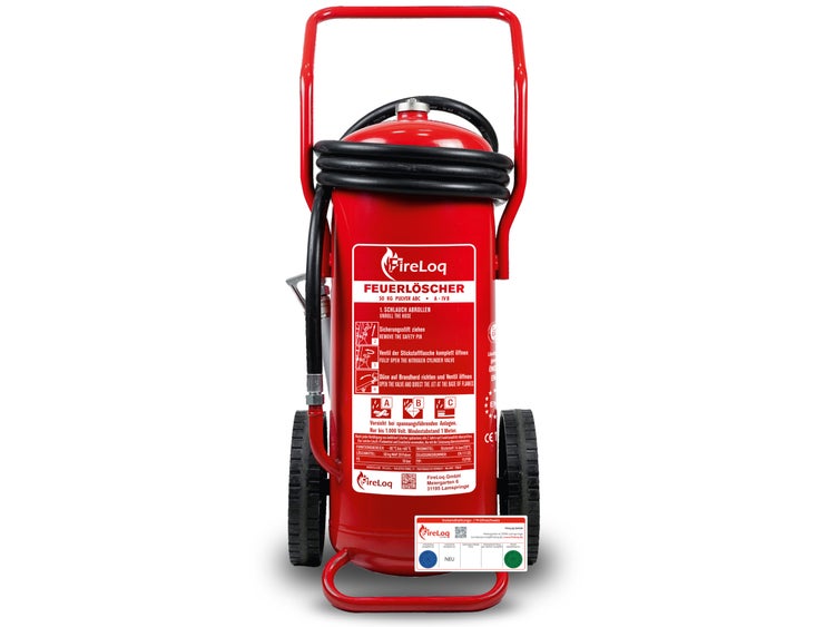 Fahrbarer roter 50 kg ABC Pulver Feuerlöscher von Fireloq