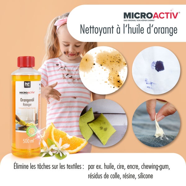 Microactiv Orangenöl Reiniger 500 ml Flasche zur Fleckenentfernung auf Textilien