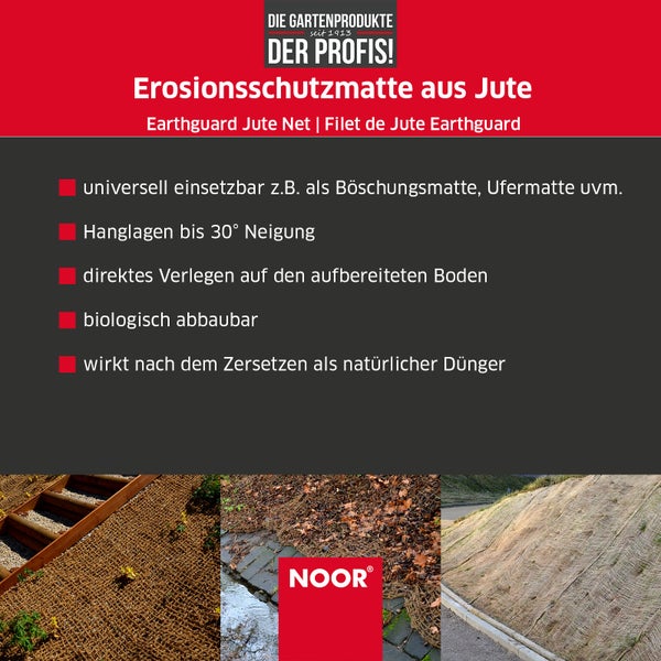 Erosionsschutzmatte JUTE - 250g/m² - 1,22x50 m - Böschungsmatte für Gartenarbeit - biologisch abbaubar und chemikalienfrei