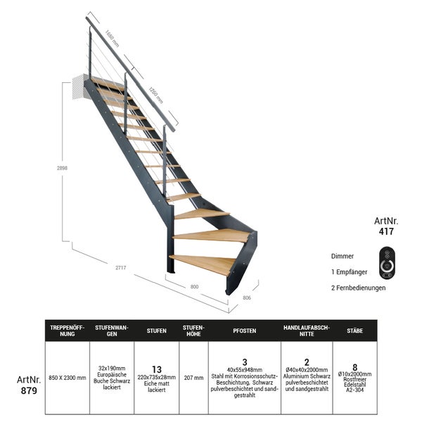 Spark - Treppe viertelgewendelt Links Anthrazit