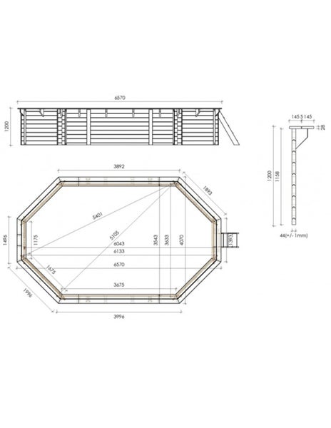 Technische Zeichnung eines Gartenhauses mit Maßangaben