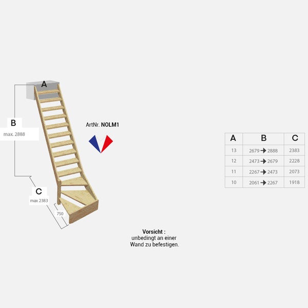Illustration einer Raumspartreppe mit Maßangaben
