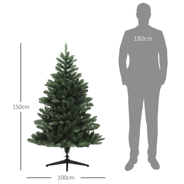 HOMCOM Künstlicher Weihnachtsbaum, 150 cm Christbaum mit 565 Spitzen, faltbar Stahlfuß, flammhemmend, für Weihnachten Deko, Indoor, Grün