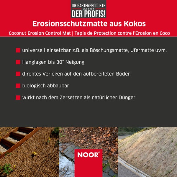 Erosionsschutzmatte KOKOS - 400g/m² - 1x50 m - Böschungsmatte für Gartenarbeit - biologisch abbaubar und chemikalienfrei