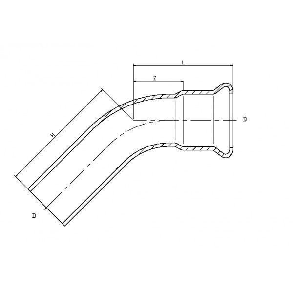 Technische Zeichnung eines Rohrbogens mit Maßangaben.