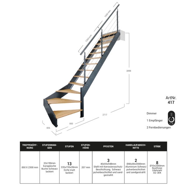 Spark - Treppe 1/4 gewendelt rechts Anthrazit