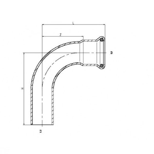 Technische Zeichnung eines Rohrbogens