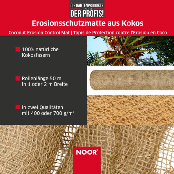 Erosionsschutzmatte KOKOS - 400g/m² - 1x50 m - Böschungsmatte für Gartenarbeit - biologisch abbaubar und chemikalienfrei