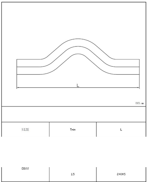 Technische Zeichnung eines Rohrbiegestücks mit Maßangaben