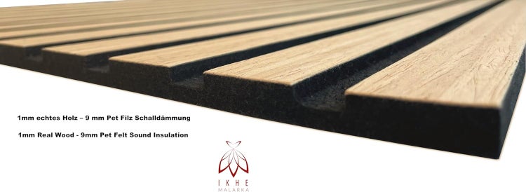 Leichte Lamellen - 3d Paneele 1mm Holz & 9mm PET Filz Wandpaneele Deckenpaneele Dekoren & Schalldämmung (11000B) 104x52cm - 0,54m²