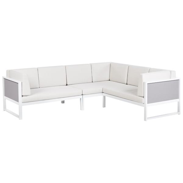 Garten Ecksofa mit Tisch 6-Sitzer CASTELLA/FRATTE linksseitig Metall Cremeweiß