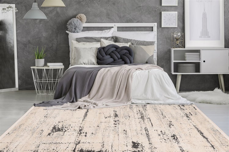 Kurzflor Teppich Leander Grau / Anthrazit Modern, Vintage-Design 200 x 290 cm