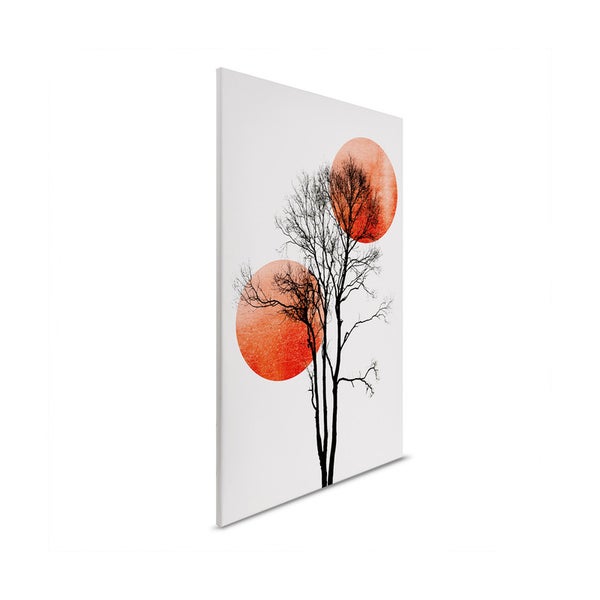 Dekorative Leinwand mit einem Baummotiv vor zwei Kreisen