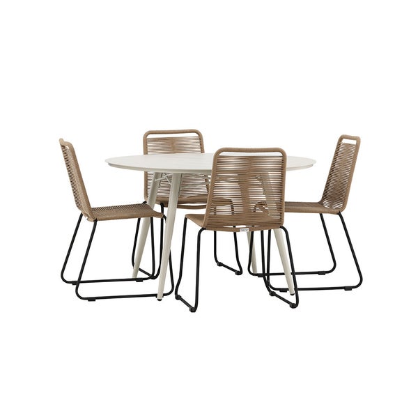 LinaLindos Gartenset 1 Esstisch, 4 Stühle beige. 120 X 120 X 74 cm