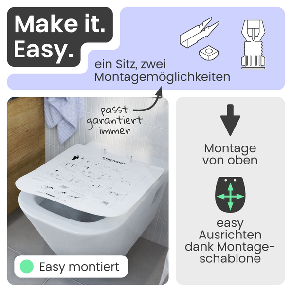 Toilette mit Montageschablone für einfache Installation