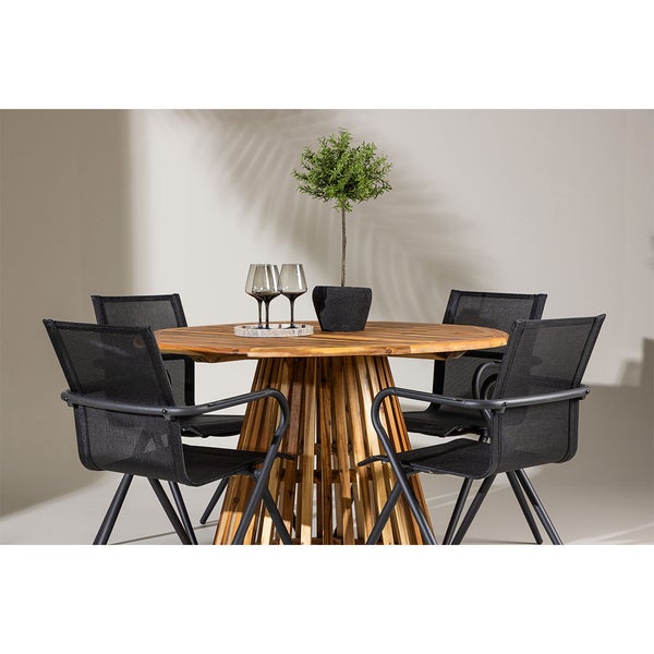 Lumpur Gartenset Tisch Ø120cm natur, 4 Stühle schwarz. 120 X 120 X 75 cm