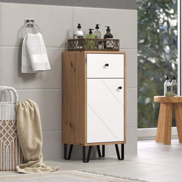 Touch Badschrank weiß matt, Eiche dekor. 36 X 29 X 79 cm