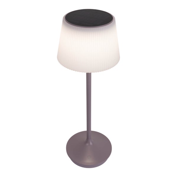 Solar-Akkutischleuchte EMMI  38 cm hoch, Schirm Ø 13 cm, Metall in Brombeer und weißer Kunststoff, für den Außenbereich, dimmbar CCT.