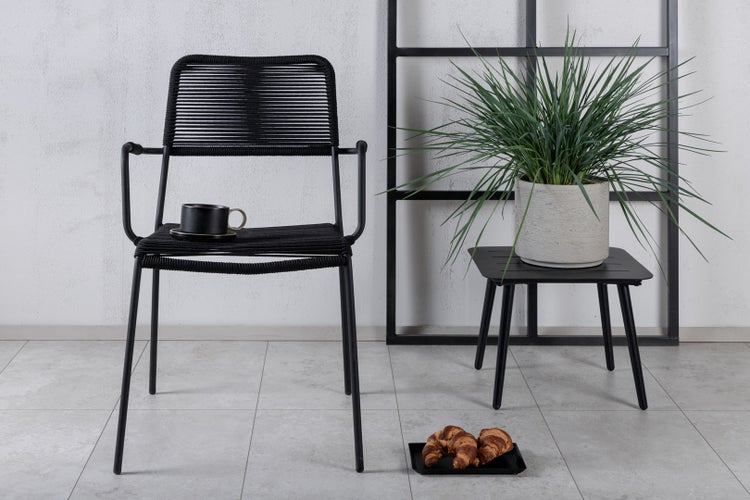 Lindos Gartenstuhl mit Armlehnen stapelbar schwarz. 2er Set