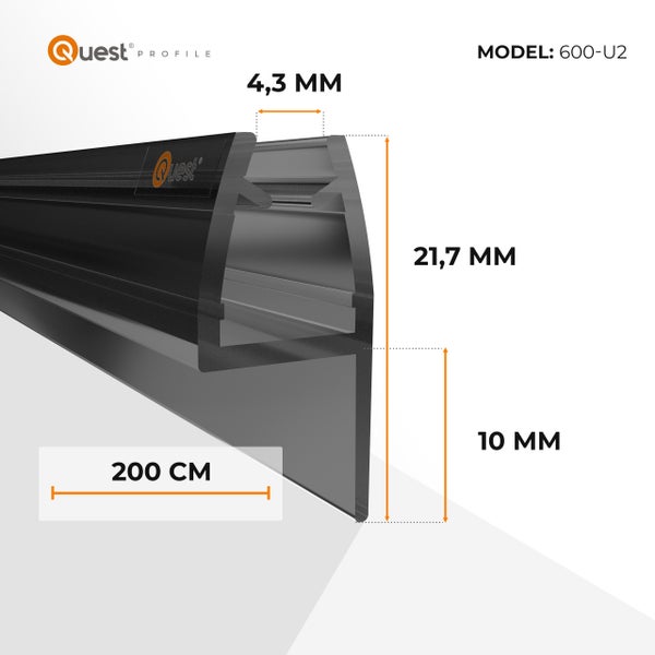 Quest Profil Modell 600-U2 mit den Maßen 4,3 mm, 21,7 mm, 10 mm und 200 cm