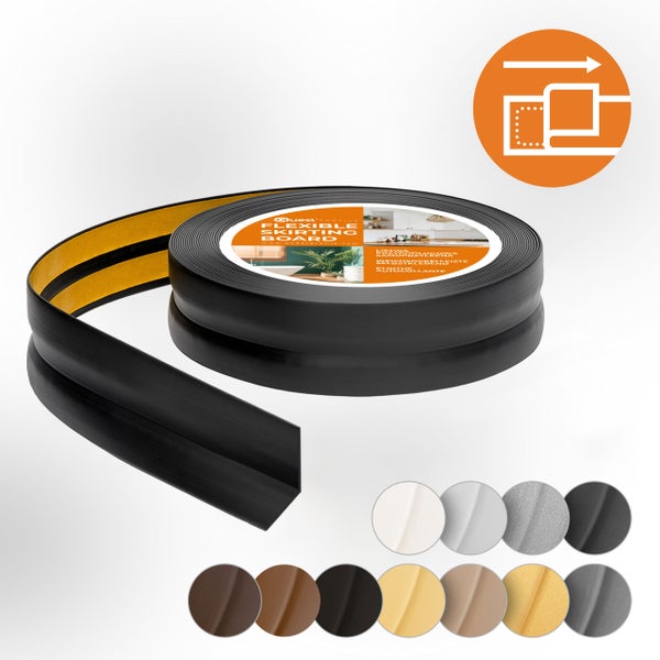 Quest Weichsockelleiste Selbstklebend 18 x 18 mm, PVC, Flexibel, Schwarz, 25 Meter