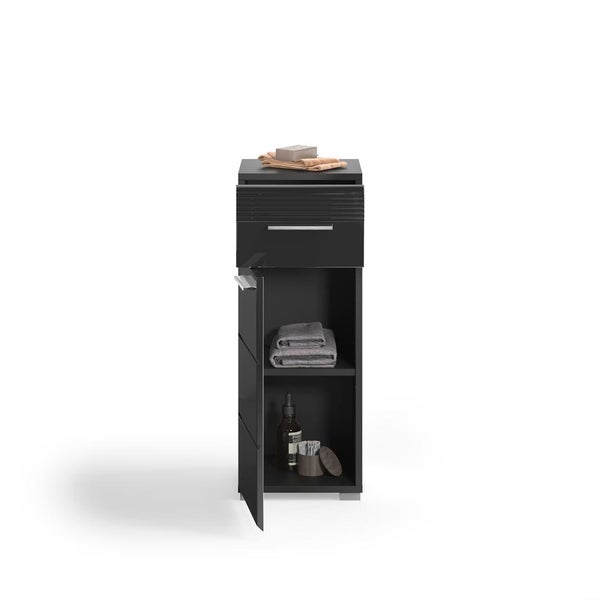 Linus Badschrank 1 Tür, 1 Schublade Hochglanz schwarz,schwarz. 30 X 31 X 80 cm