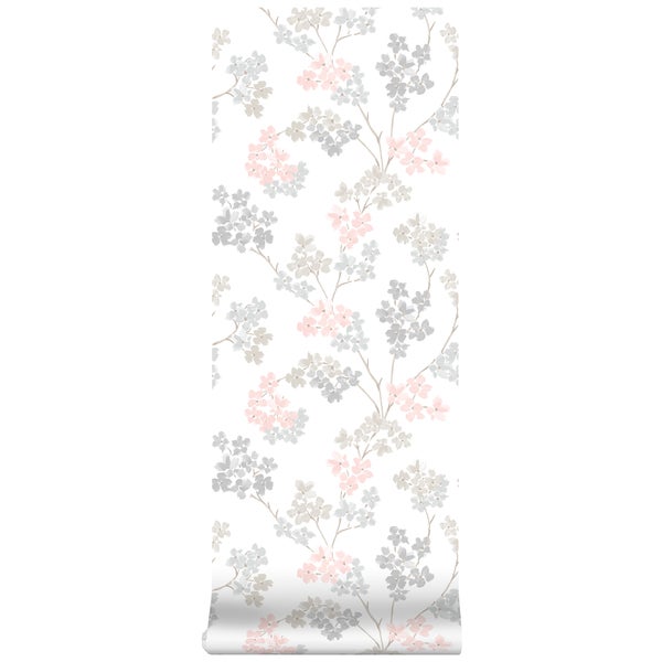 Vliestapeten Bl�te Rosa Gris