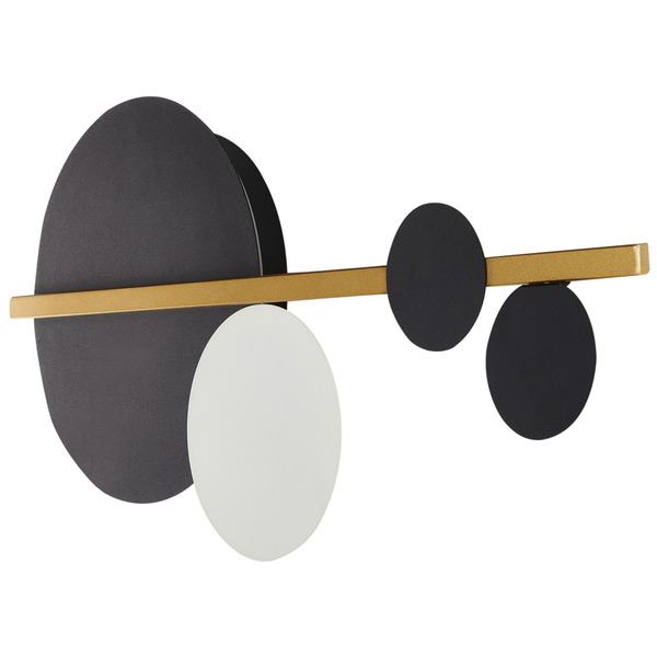 Wandleuchte mit kreisförmigen Elementen und einem horizontalen Stab