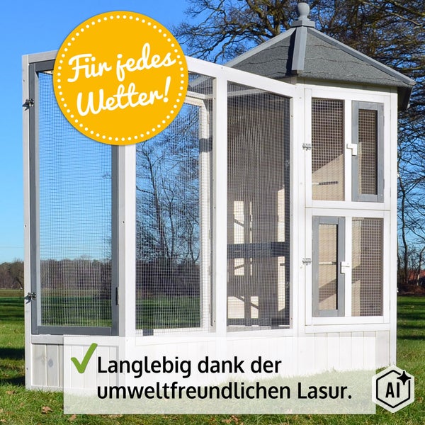Wetterfeste Voliere für Vögel aus Holz mit Drahtgitter und Dach für den Garten