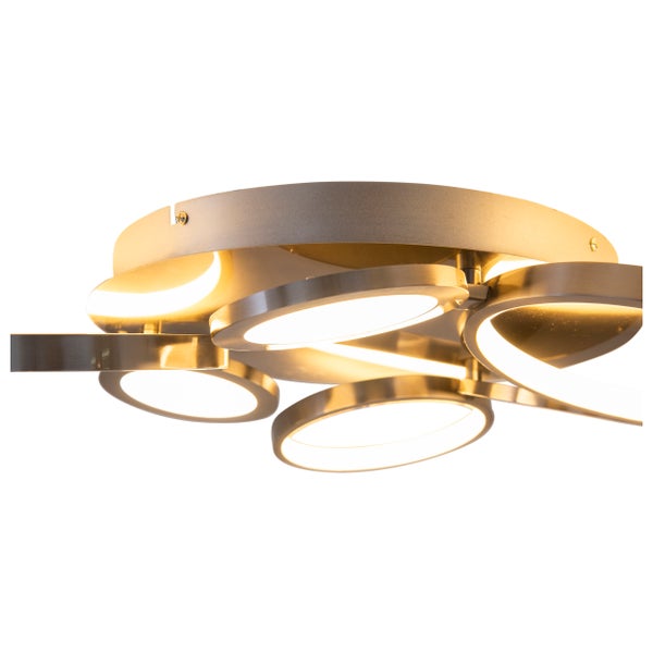 LED Deckenleuchte STELARI Ø 56 cm, aus Metall in stahl-blank und weißem Kunststoff, mit fest verbauten LEDs, Deckenlampe für Wohnräume oder Büro
