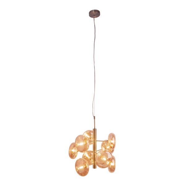 Pendelleuchte ORION   Ø ca. 53 cm, aus messingfarbenem Metall und Glas in amber, G9-Sockel, Beleuchtung für Wohnzimmer, Esszimmer oder Büro.