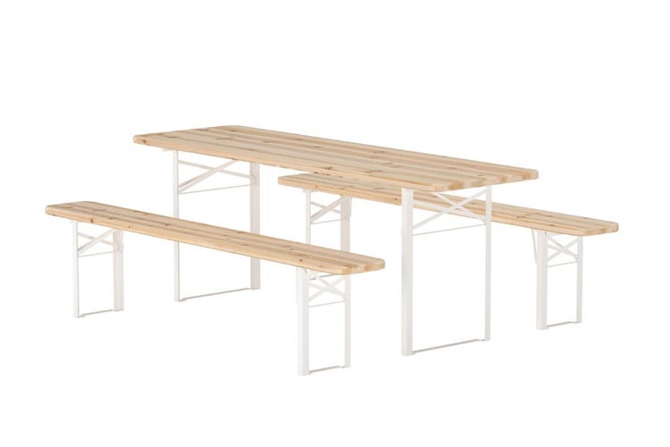 Bierzeltgarnitur mit Holztischplatte und zwei Holzbänken