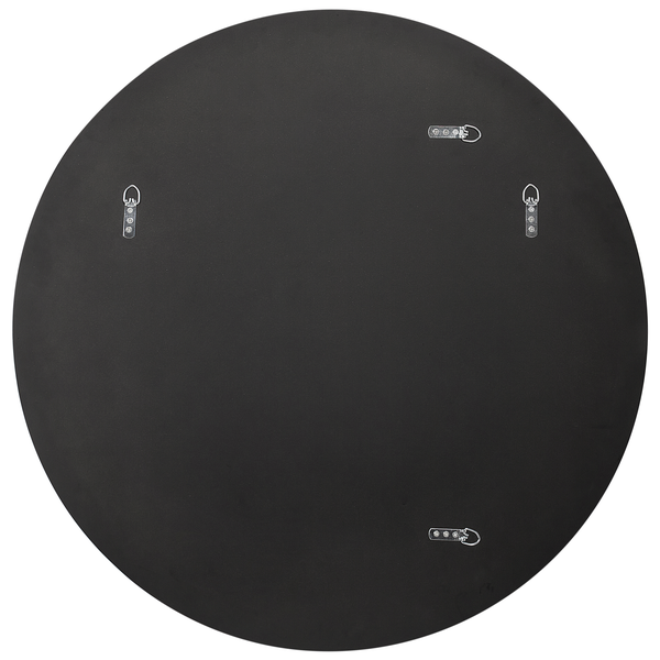 Rückseite eines runden Spiegels mit Aufhängevorrichtungen