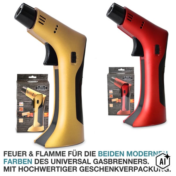 Zwei Universal Gasbrenner mit Zündmechanismus und Sperrschalter inklusive Geschenkverpackung