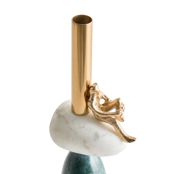 Dekorative Blumenvase mit Skulptur auf Steinsockel