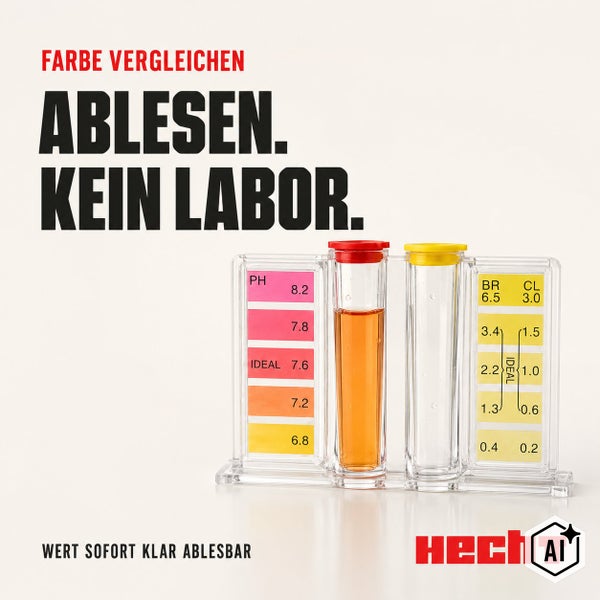 Hecht Wassertester zur Messung von pH Wert und Chlor oder Bromgehalt mit Farbskala zum direkten Ablesen der Wasserqualität.