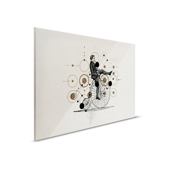 Leinwanddruck mit einer Illustration eines Mannes auf einem Hochrad mit kreisförmigen Mustern.