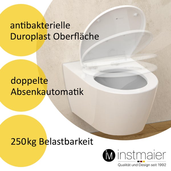 instmaier WC Sitz | Made in Germany | Toilettendeckel mit Absenkautomatik | Klobrille Weiß Glanz | Oval | mit Schnellverschluss | Duroplast