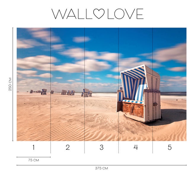 Fototapete mit Strandkörben am Strand, Abmessungen 375 cm x 250 cm