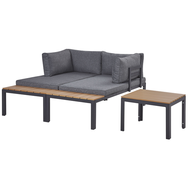 Garten Ecksofa mit Tisch 4-Sitzer PIENZA II rechtsseitig modular Grau