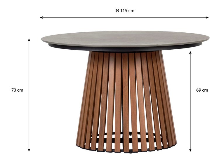 Max Gartentisch Ø115cm Teak, grau. 115 X 115 X 73 cm