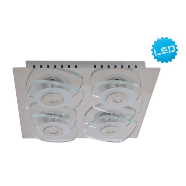 LED Deckenleuchte mit vier Glasblumen und LED Kennzeichnung