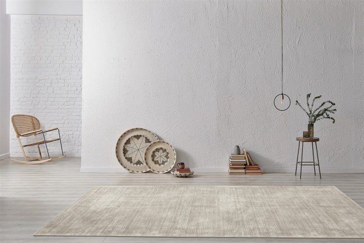Kurzflor Teppich Etherealuxe Creme Viskose Vintage-Design, Used-Look, Uni handgewebt 200 x 290 cm
